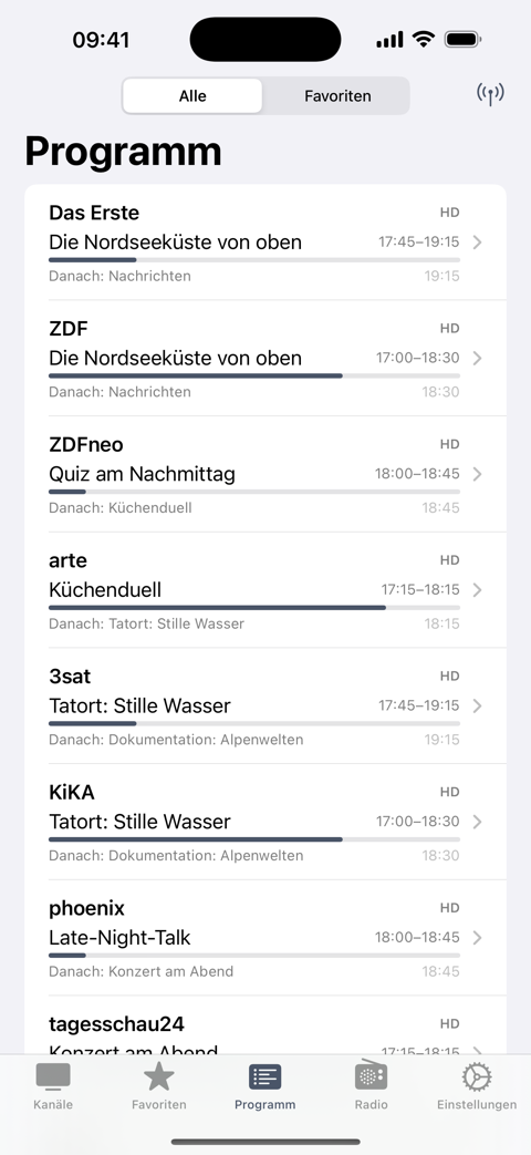 CouchTV Programmübersicht auf dem iPhone