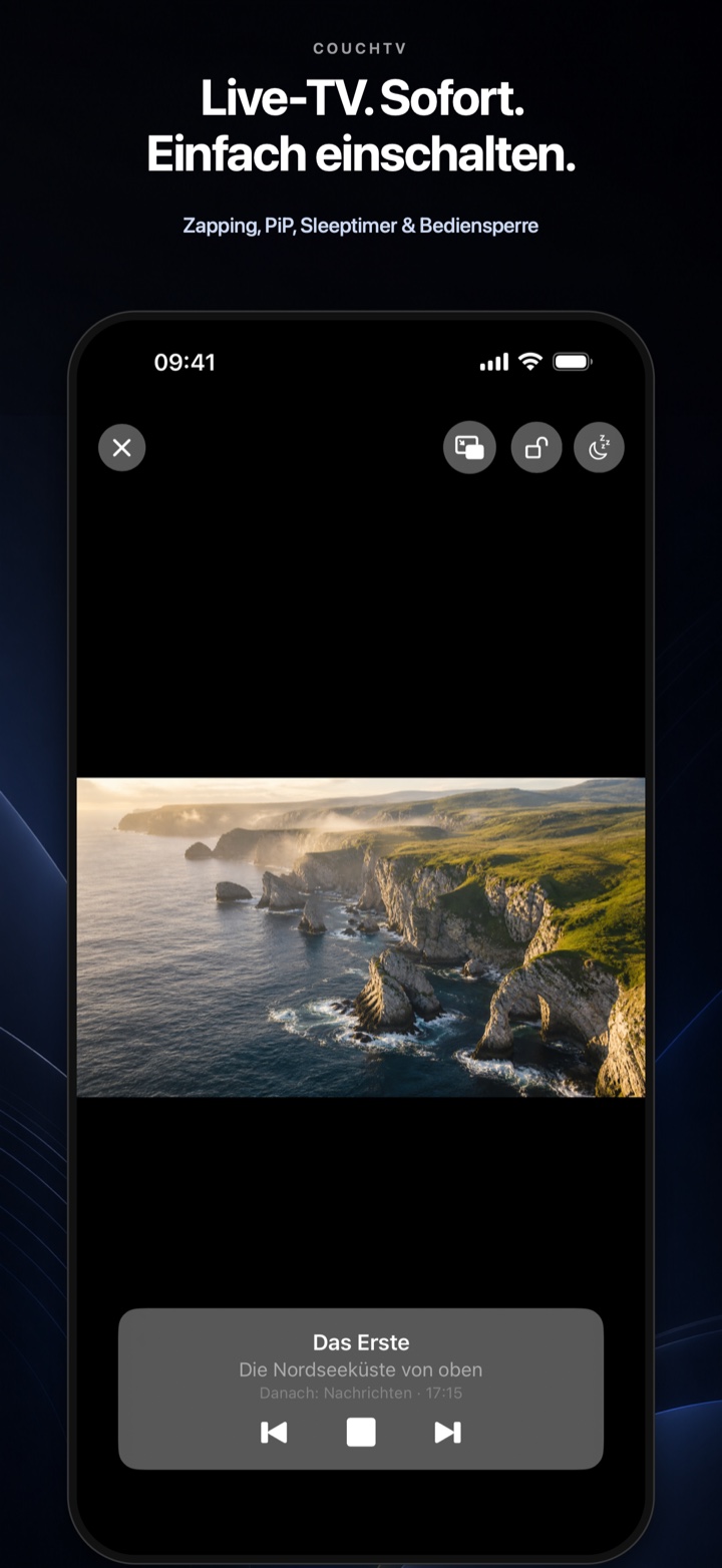 CouchTV Live-Player mit Bild-in-Bild, Sleeptimer und Zapping