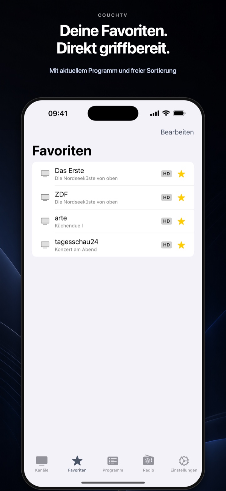 Favoriten mit aktuellem Programm und freier Sortierung