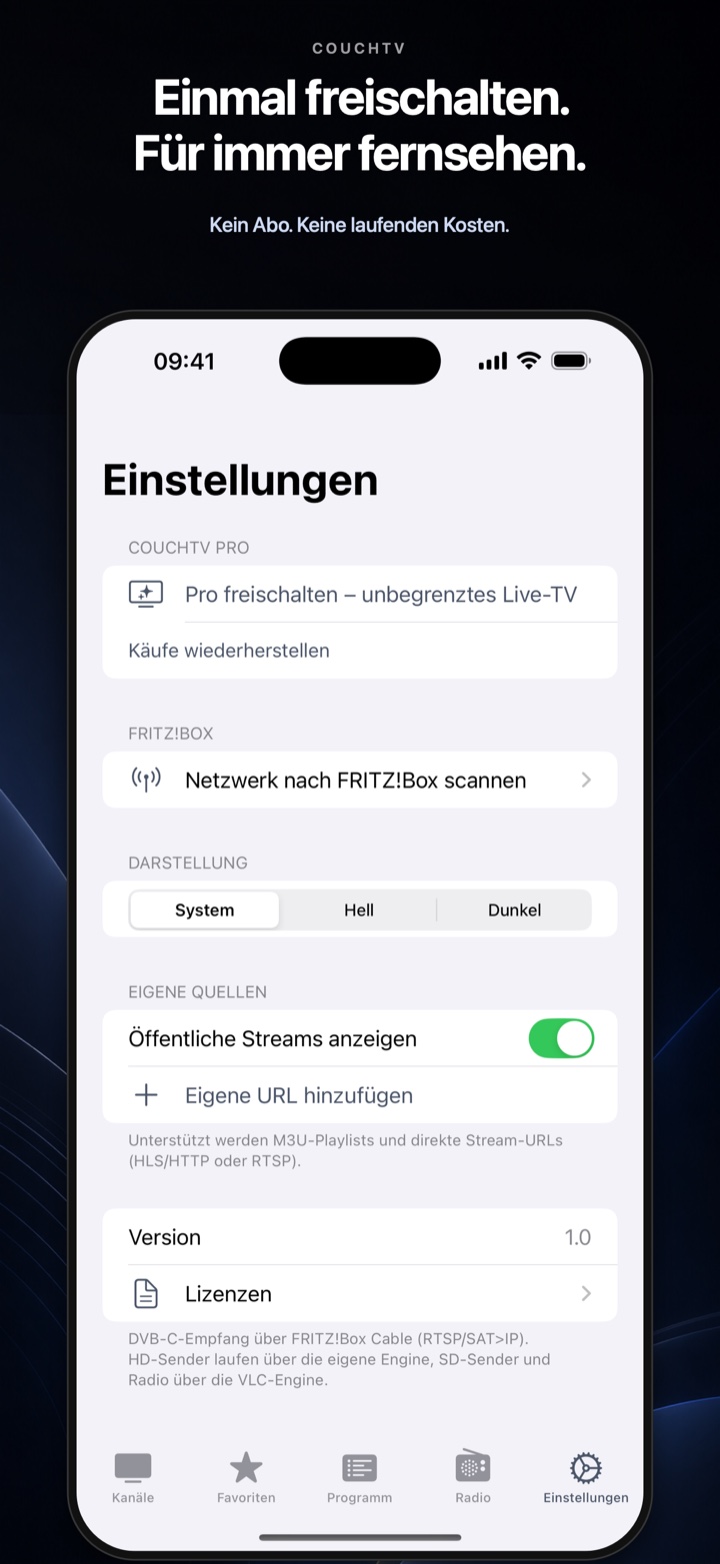 CouchTV Pro als einmaliger Kauf ohne Abonnement