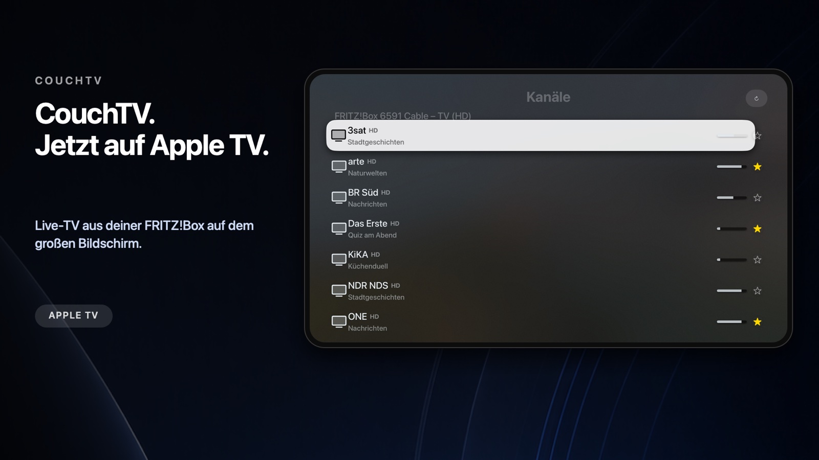 CouchTV Kanalliste auf Apple TV
