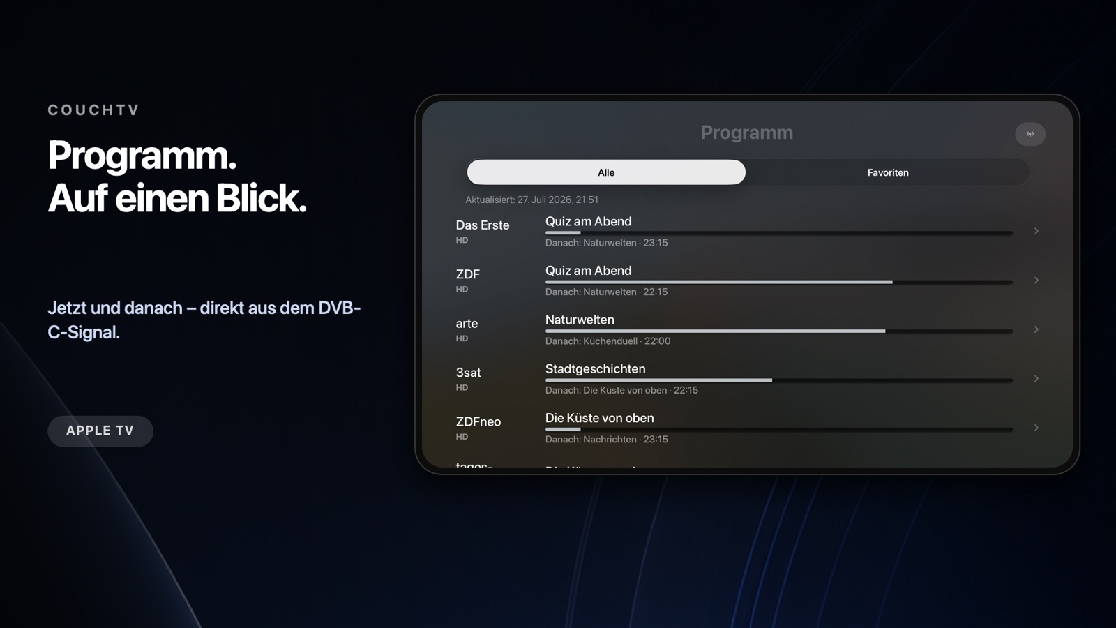 CouchTV Programmübersicht auf Apple TV