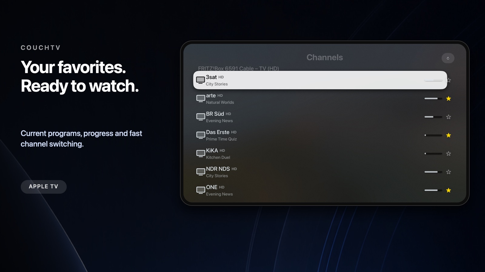 CouchTV favourites on Apple TV